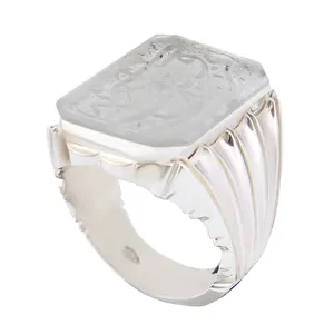 انگشتر نقره مردانه بازرگانی میلادی مدل رکاب دست ساز استادکاوه خطاطی فزت و رب الکعبه سنگ در نجف کد AM_2775