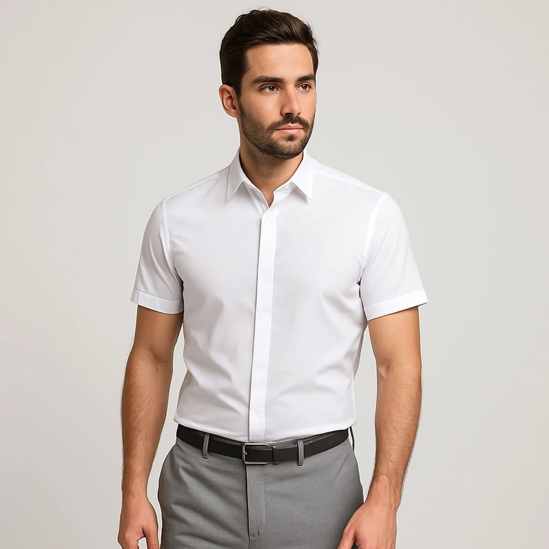 پیراهن آستین کوتاه یقه برگردان مردانه مدل قاپک مخفی سپهر