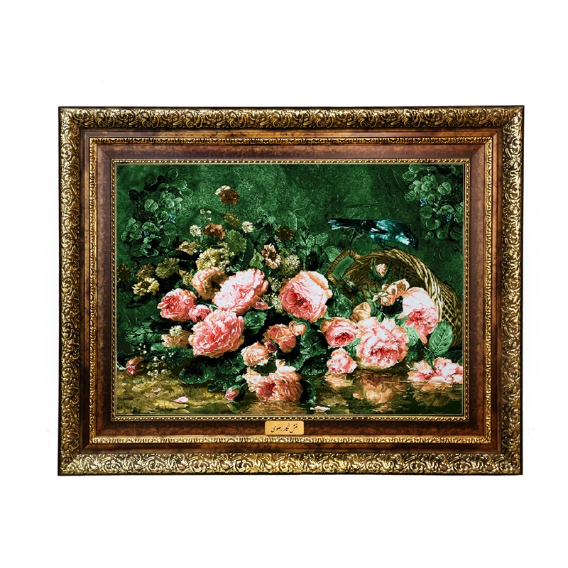 تابلو فرش ماشینی نقش نگار رضوی طرح گل کد 2135KH