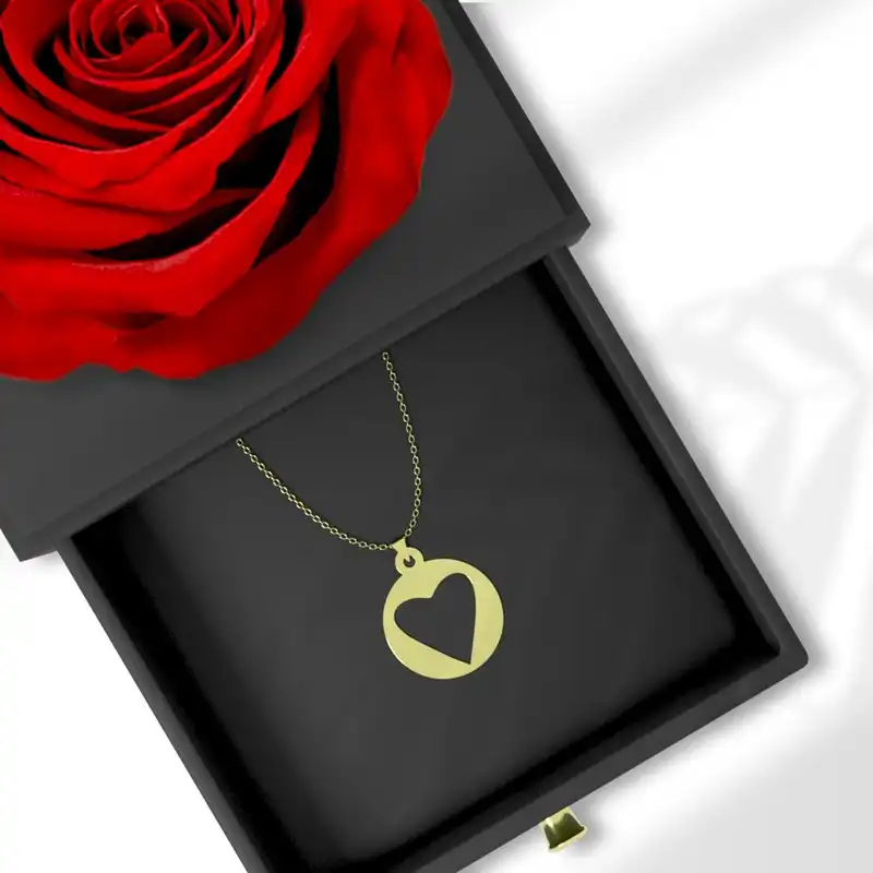 گردنبند طلا 18 عیار زنانه مدوپد مدل قلب  کد GBA10069 به همراه باکس گل رز جاویدان
