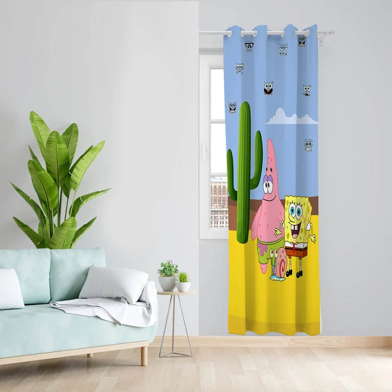 پرده طرح باب اسفنجی و پاتریک مدل مخمل پانچی کد 4288 z سایز 140x200 سانتی متر