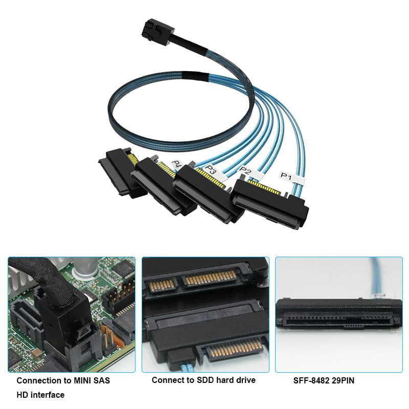 کابل تبدیل Mini SAS HD SFF-8643 به چهار 29pin SFF-8482 با تغذیه ساتا اسمارطور مدل SM155