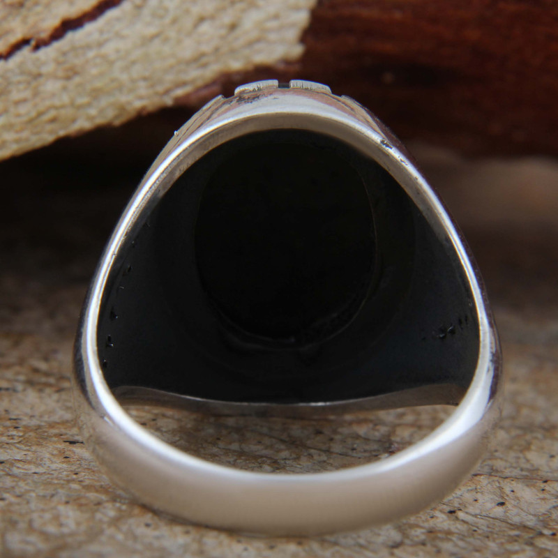 انگشتر نقره مردانه بازرگانی میلادی مدل عقیق نگین مارکازیت رکاب ترک وارداتی کد AM_4172