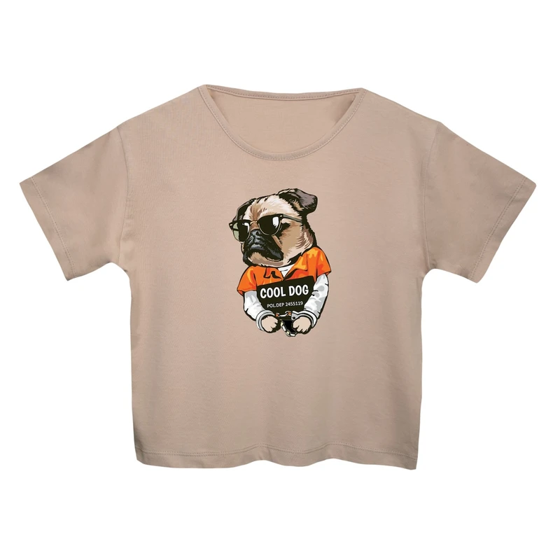 کراپ‌تی شرت آستین کوتاه زنانه مدل سگ کد 9