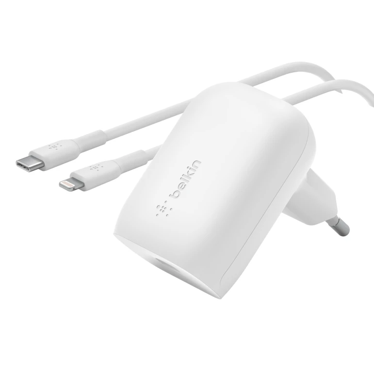شارژر دیواری بلکین مدل WCA005vf1MWH-B5 USB-C PD PPS به همراه کابل لایتنینگ