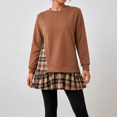 تونیک آستین بلند زنانه شین مدل Plaid Hem