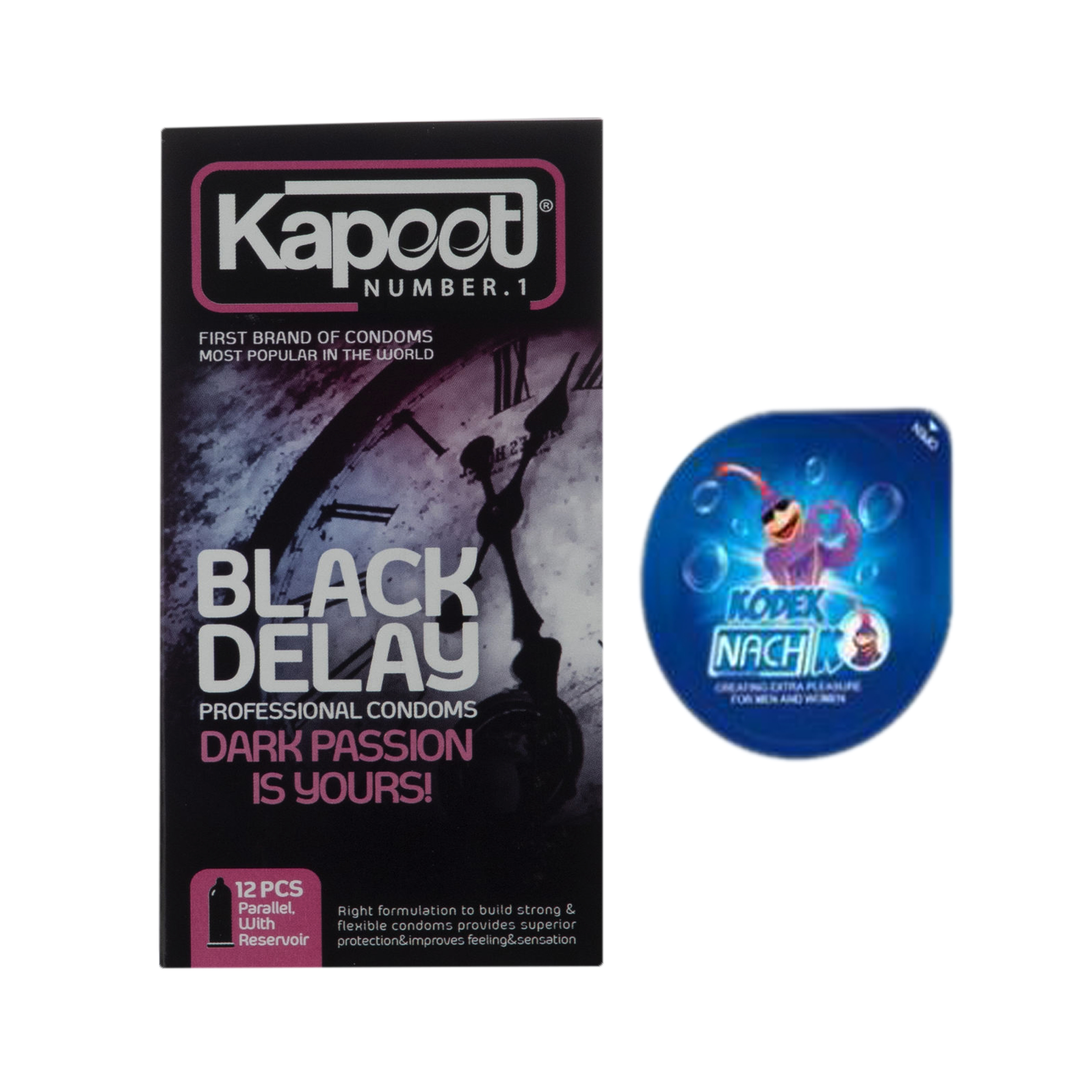 کاندوم تاخیری کاپوت مدل Black Delay بسته 12 عددی به همراه کاندوم ناچ کدکس مدل بلیسر