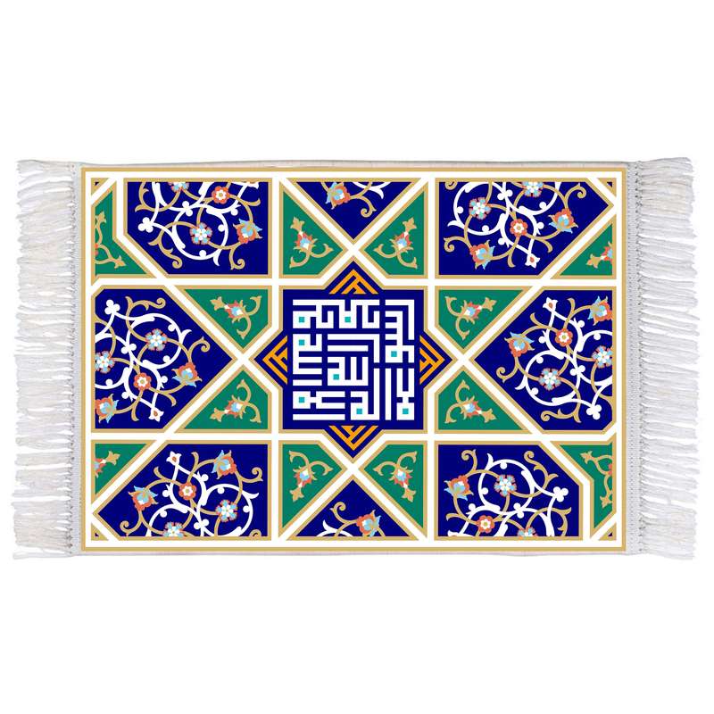 فرش ماشینی دیوارکوب اطلس آبی طرح لا اله الا الله محمد رسول لله مدل T3126 