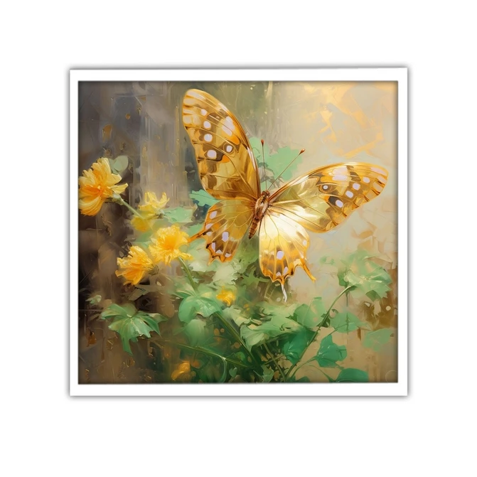 تابلو نوری بکلیت طرح گرافیکی پروانه طلایی و گل مدل لایت باکس W-MID-19665