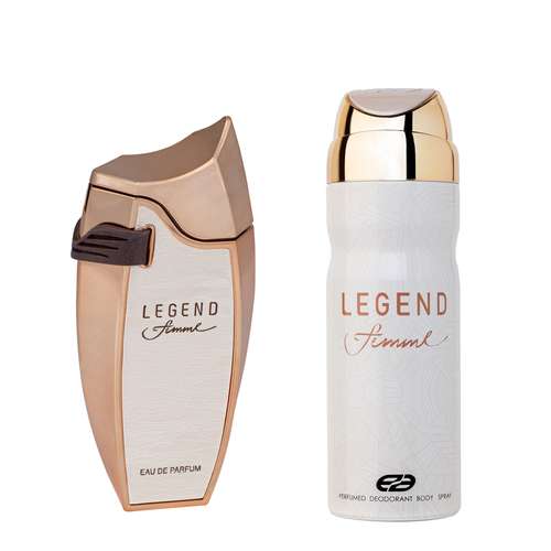 ادو پرفیوم زنانه عماد آرا مدل Legend Femme حجم 80 میلی لیتر به همراه اسپری خوشبو کننده بدن زنانه عماد آرا مدل Legend Femme حجم 200 میلی لیتر