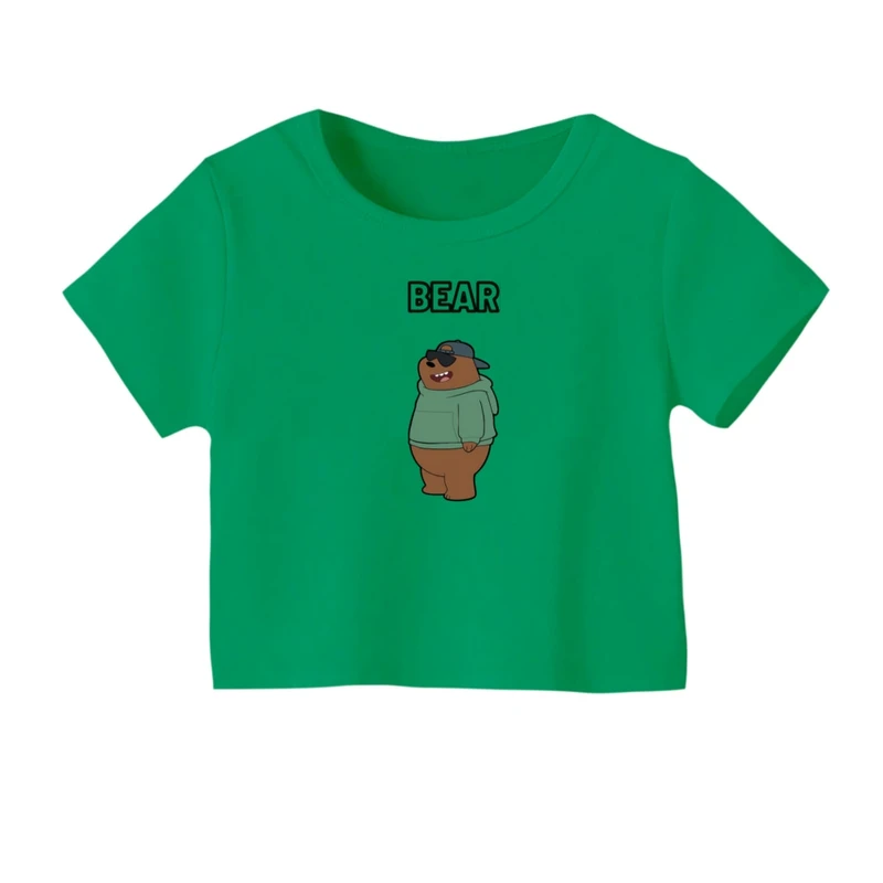 کراپ‌ تی‌شرت آستین کوتاه زنانه مدل خرس عینکی