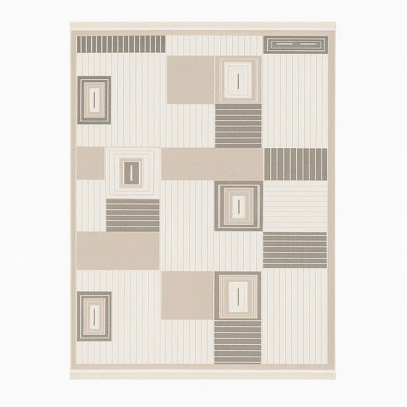 فرش ماشینی 200 شانه دنیای فرش زمینه نسکافه‌ای حاشیه بژ مدل لیام کد 3002