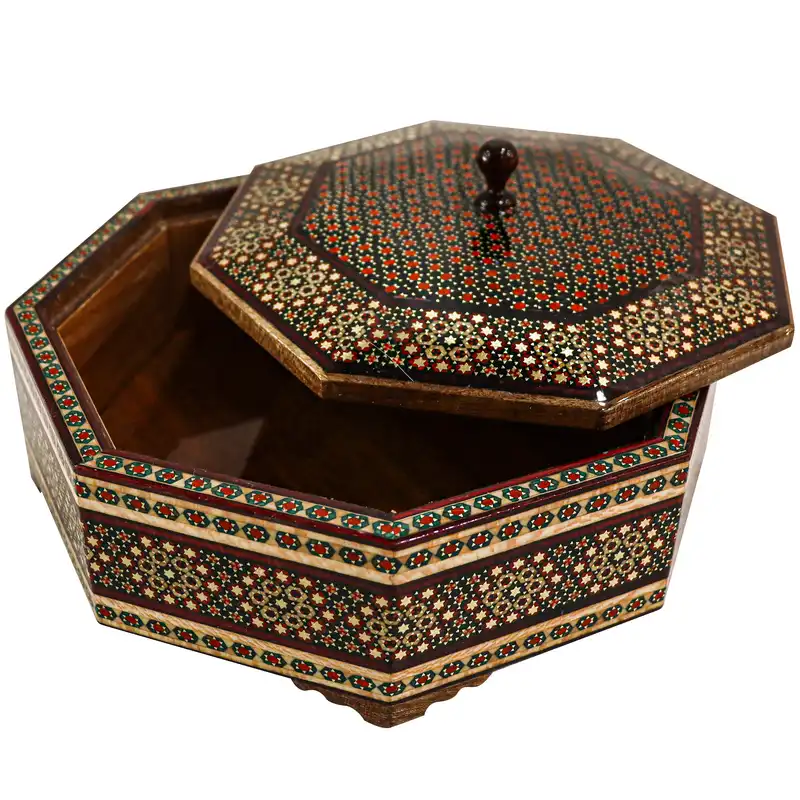 شکلات خوری خاتم کاری مدل 6 ضلعی کد red3a19p8