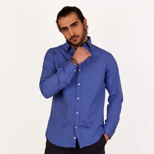 پیراهن آستین بلند مردانه ان سی نو مدل چهارخانه روبن رنگ آبی