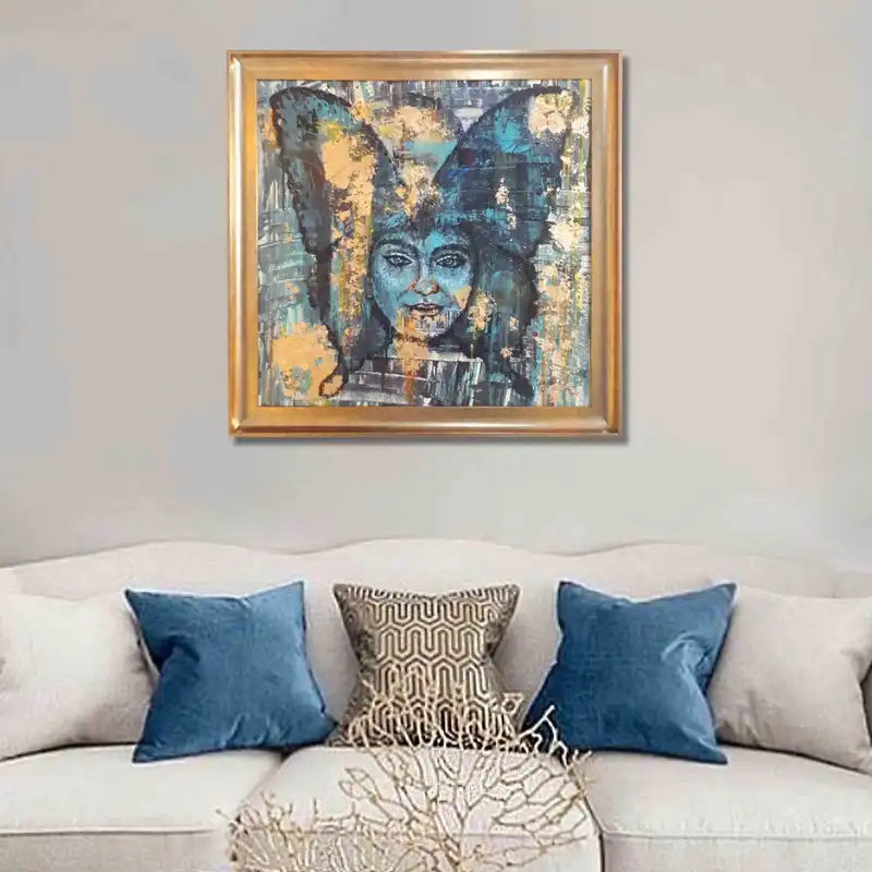 تابلو نقاشی میکس مدیا طرح دختر پروانه ایی کد 9001