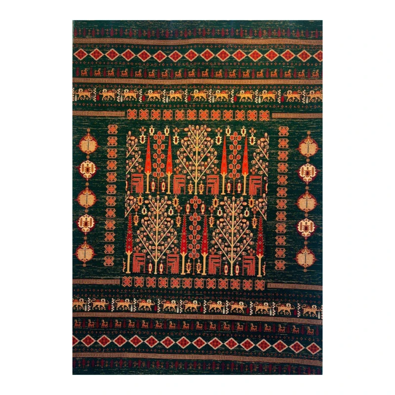 فرش ماشینی 700 شانه زمینه سبز حاشیه سبز مدل بلوچ bcf تراکم 2100 کد 716