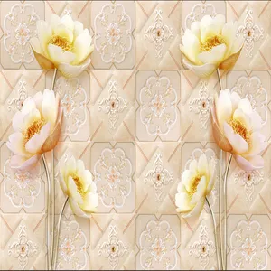 پوستر دیواری سه بعدی مدل شاخه گل برجسته زمینه هندسی DVRF1281
