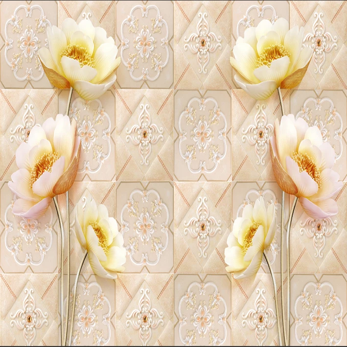 پوستر دیواری سه بعدی مدل شاخه گل برجسته زمینه هندسی DVRF1281