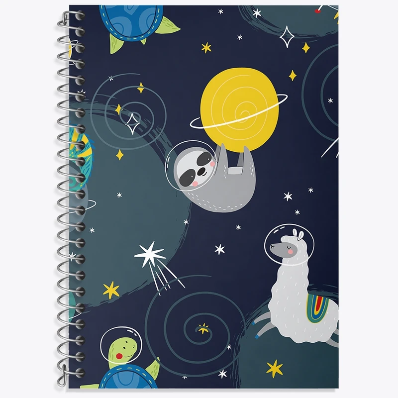 دفتر زبان 50 برگ خندالو مدل دو خط طرح حیوانات فضانورد کد N500