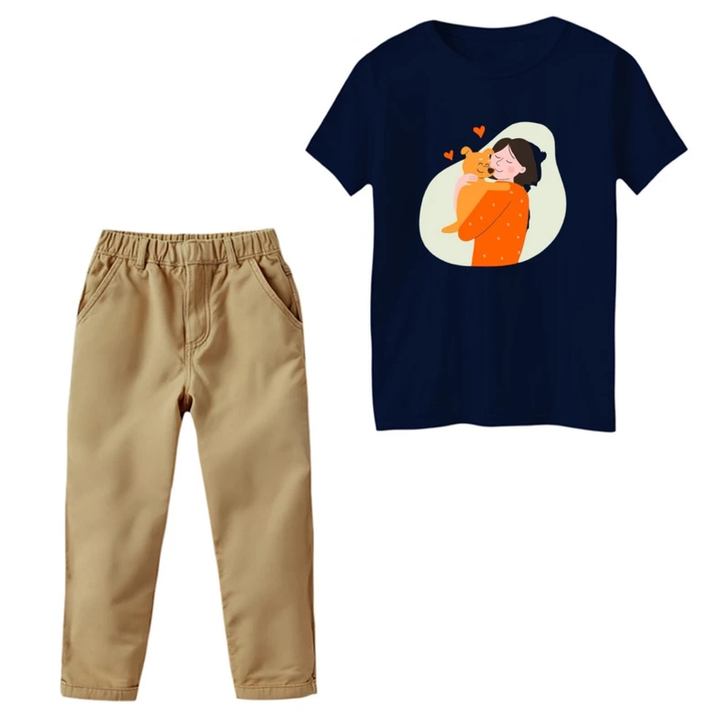 ست تی‌شرت و شلوار دخترانه مدل دخترک و سگ کد 01