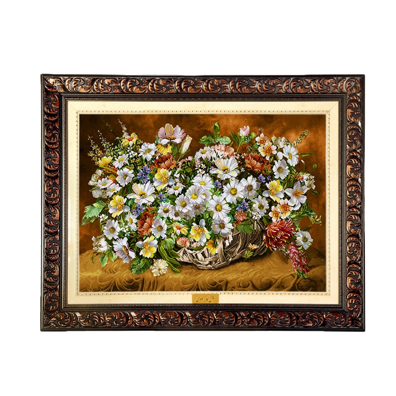 تابلو فرش ماشینی نقش نگار رضوی طرح گل کد 2232ِD