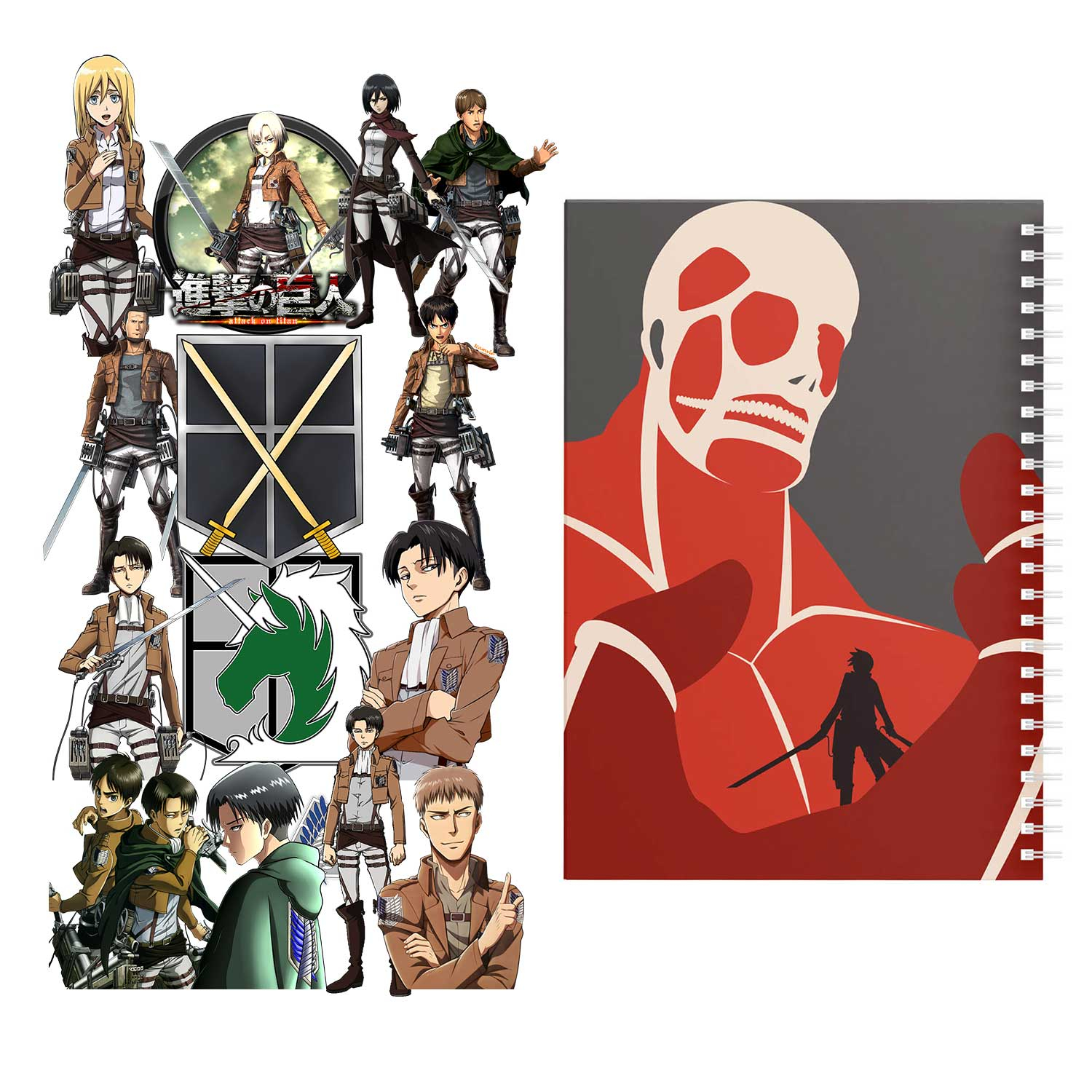 دفتر مشق باژیکان طرح انیمه اتک آن تایتان Attack On Titan کد 20211446 به همراه استیکر لپ تاپ مجموعه 14 عددی