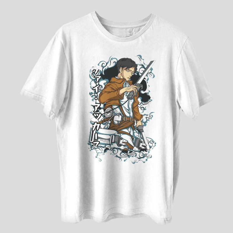 تی شرت آستین کوتاه مردانه مدل انیمه ای اتک  ان تایتان شخصیت لیوای anm453