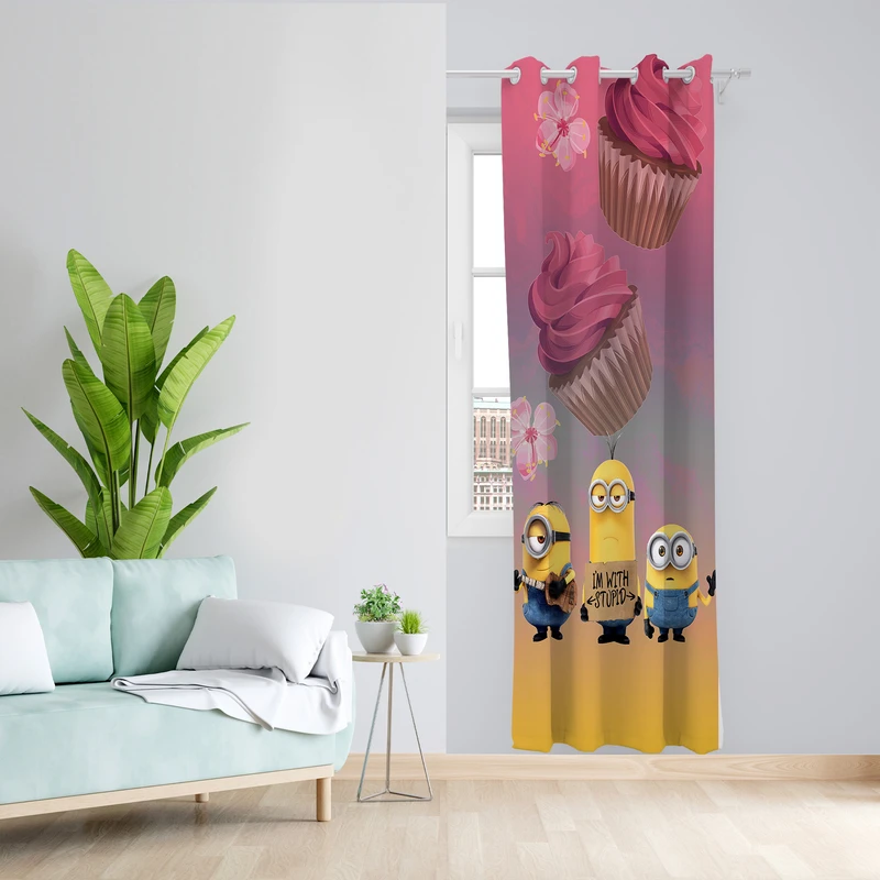 پرده طرح مینیون مدل مخمل پانچی کد L 1161R Z سایز 140x200 سانتی متر