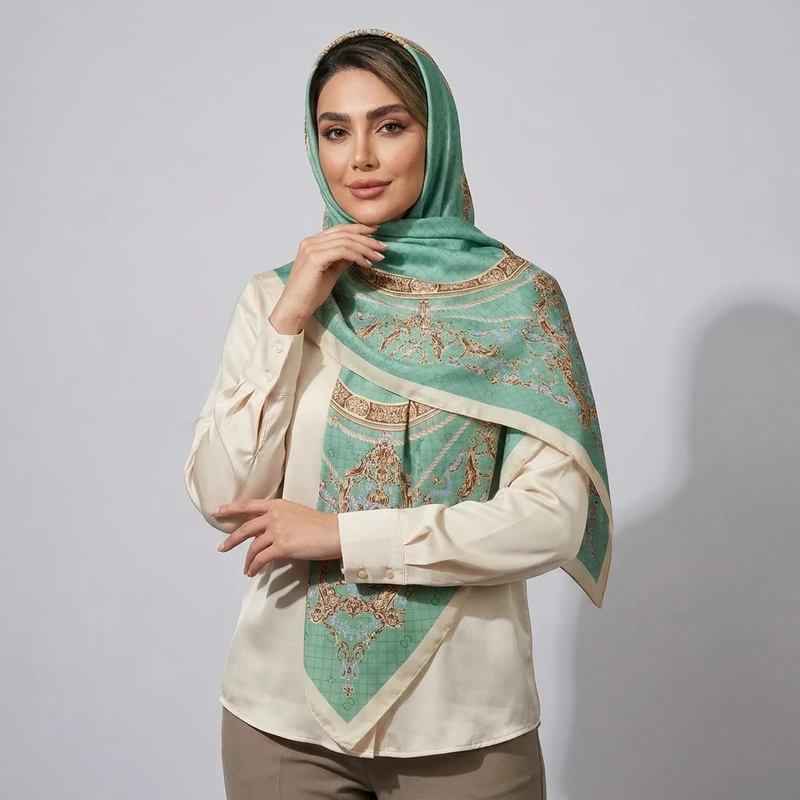 روسری ابریشم توییل زنانه مدل H109 با طول و عرض 125×125 سانتی‌متر