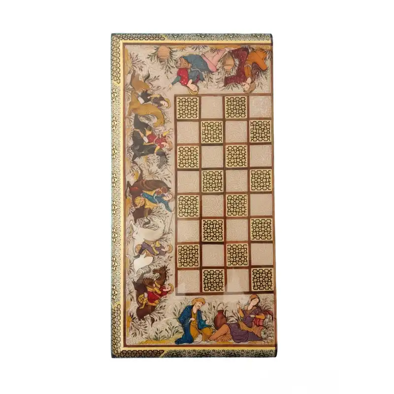 صفحه شطرنج خاتم کاری طرح لیلی و مجنون