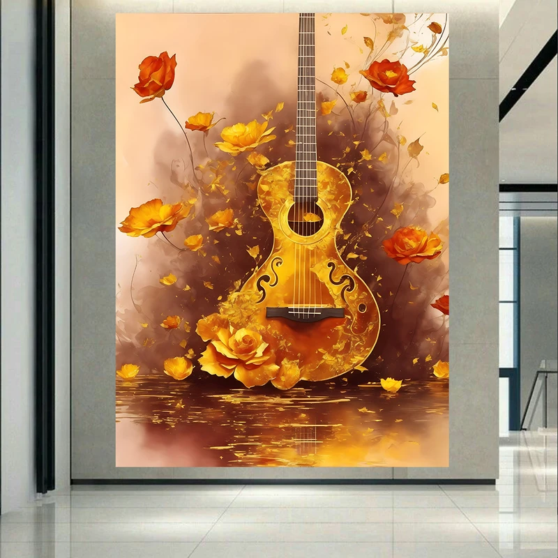  تابلو بوم طرح مخمل گیتار مدل گل کد AR302457