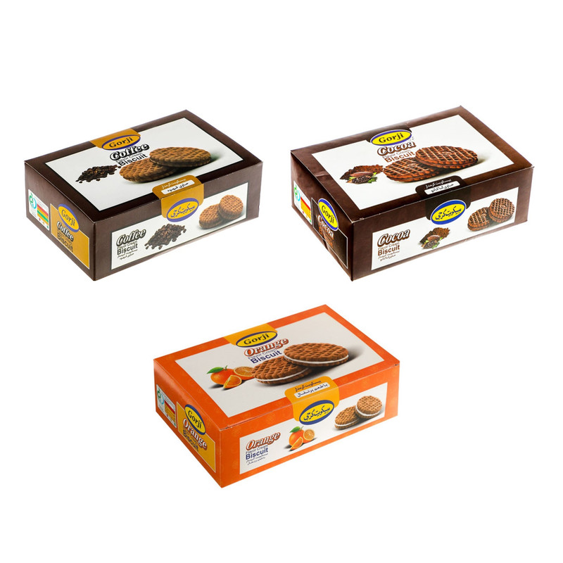 بیسکوییت کرمدار با طعم پرتقال و قهوه و کاکائو گرجی - 380 گرم بسته 3 عددی
