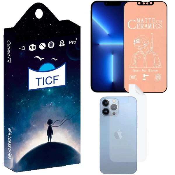 محافظ صفحه نمایش مات تی آی سی اف مدل HDpluse مناسب برای گوشی موبایل اپل Iphone13 PROMAX به همراه محافظ پشت گوشی