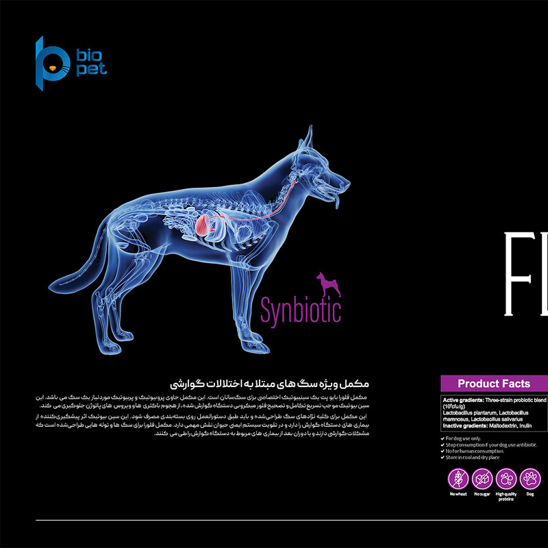 پودر پروبیوتیک و پری‌بیوتیک سگ بایو پت مدل Flora وزن 400 گرم