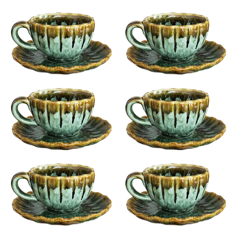 فنجان و نعلبکی سرامیکی مدل لته بسته 6 عددی