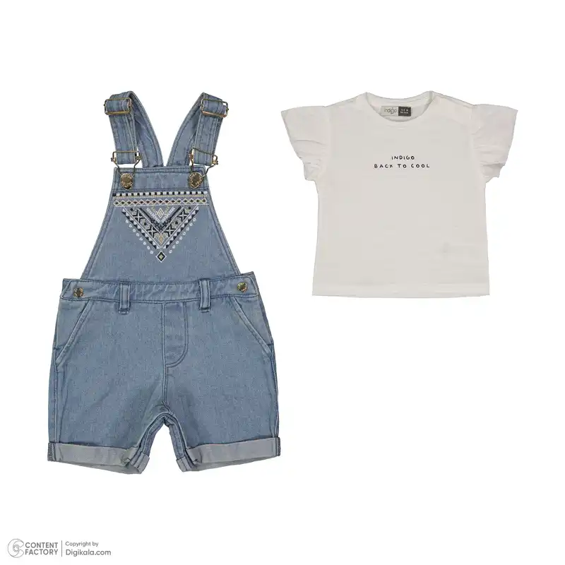 ست تیشرت و سرهمی جین نوزادی ایندیگو مدل 13105