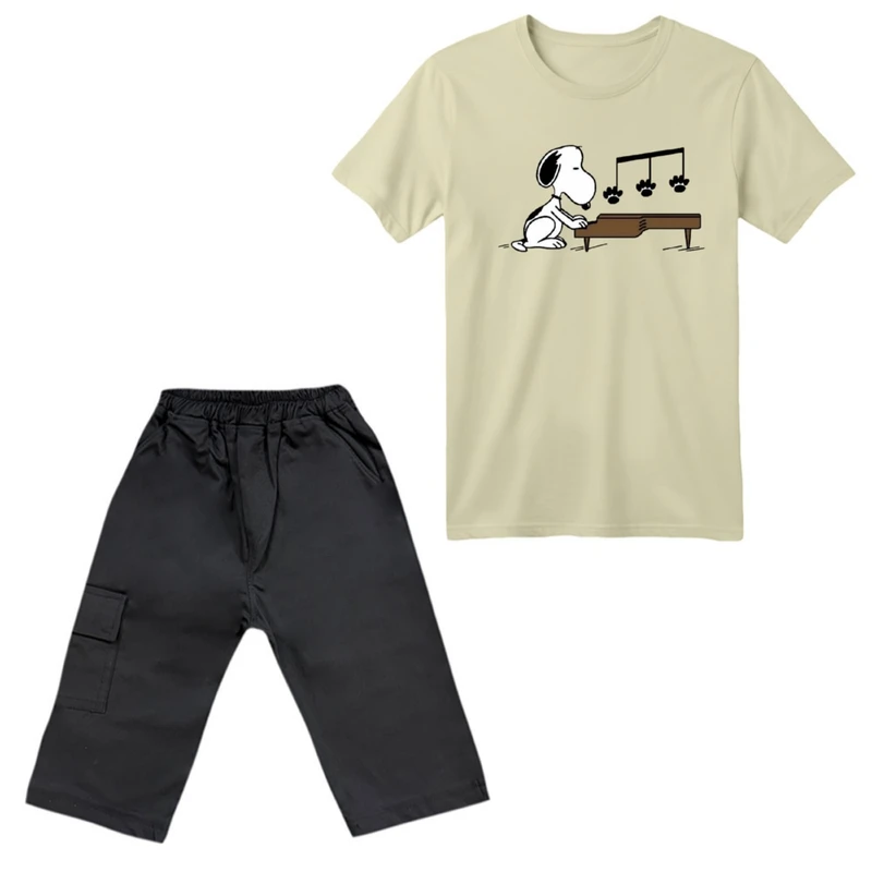 ست تی‌شرت آستین کوتاه و شلوارک پسرانه مدل اسنوپی کد ۴