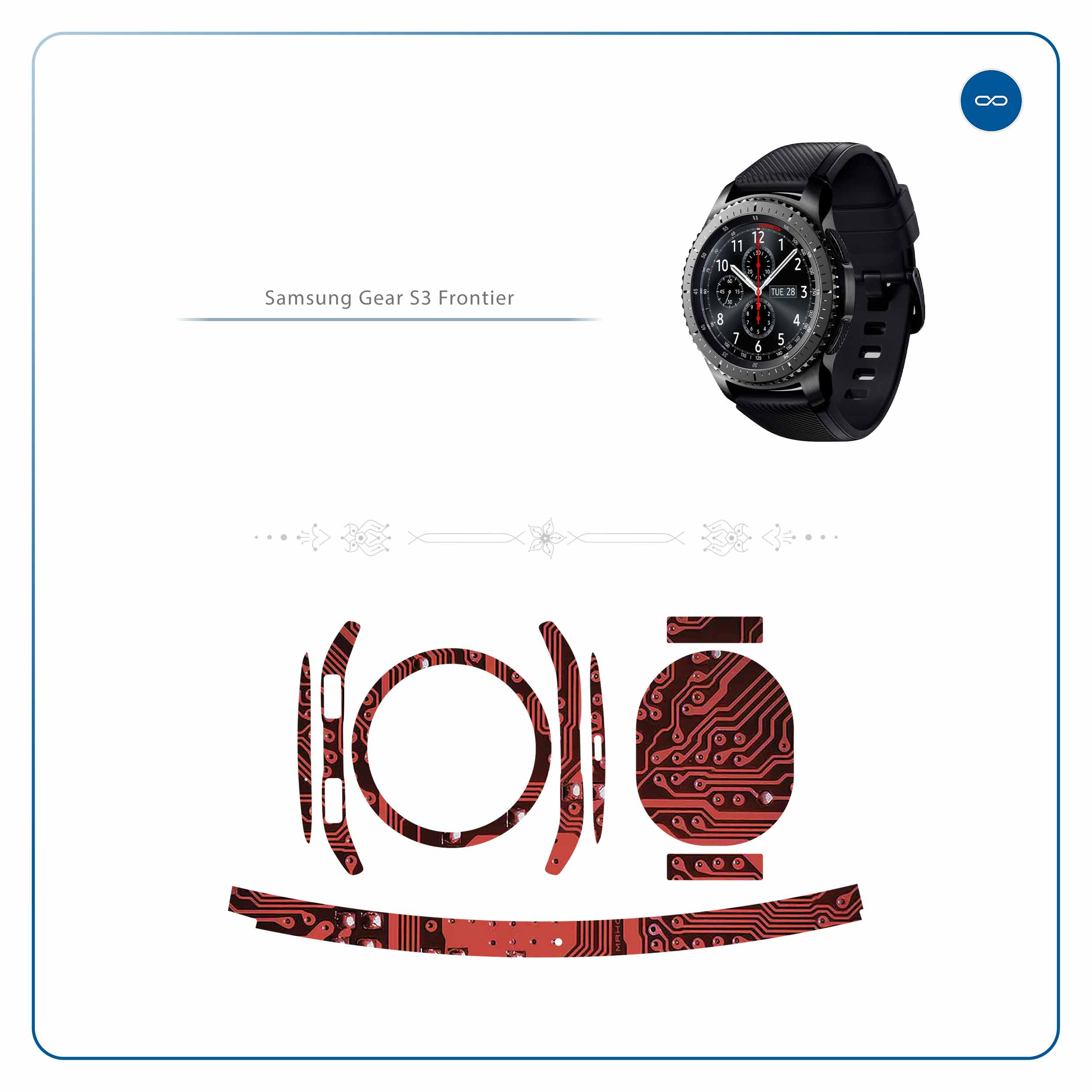 برچسب ماهوت طرح Red-Printed-Circuit-Board مناسب برای ساعت هوشمند سامسونگ Galaxy Gear S3 Frontier