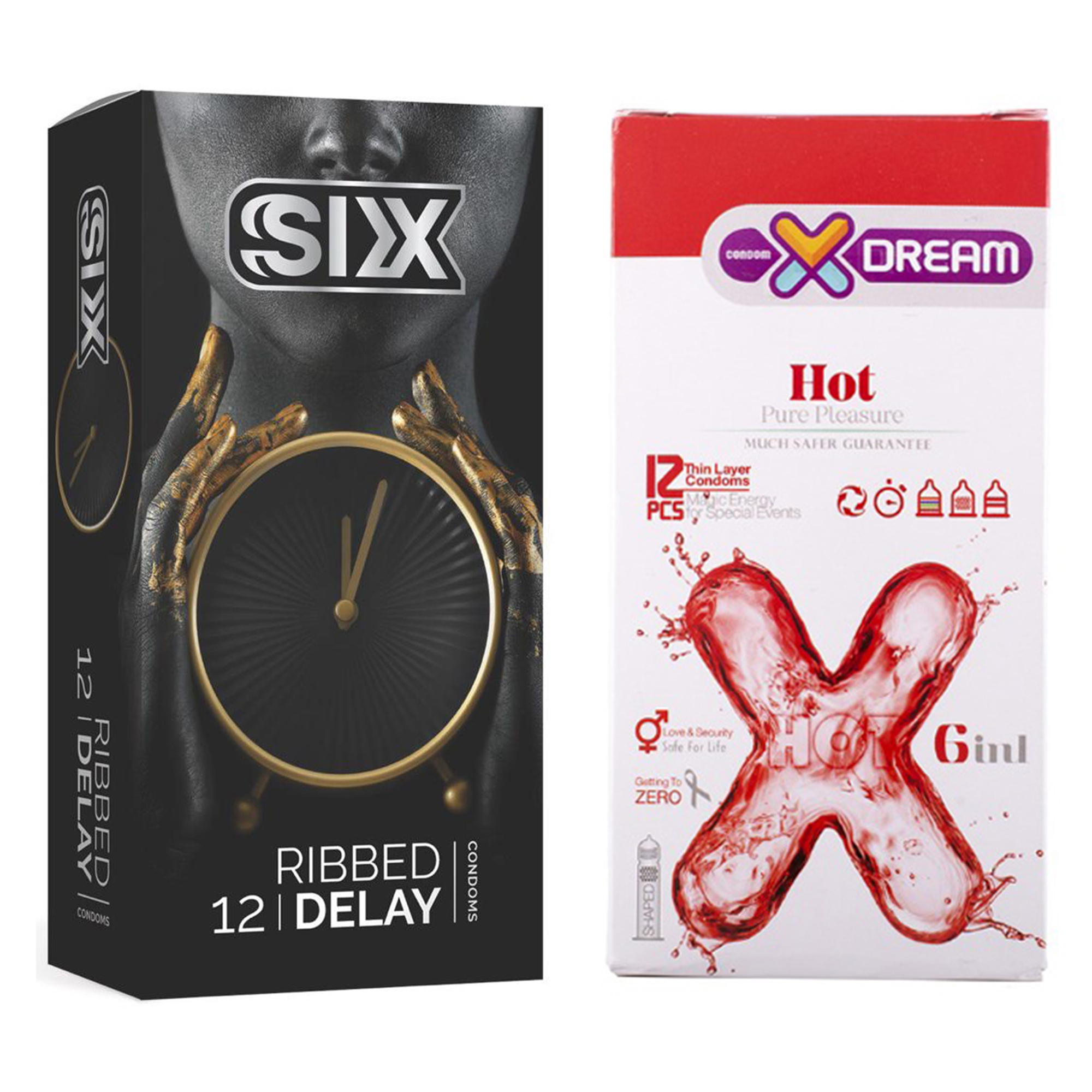  کاندوم سیکس مدل Ribbed Delay بسته 12 عددی به همراه کاندوم ایکس دریم مدل Hot بسته 12 عددی