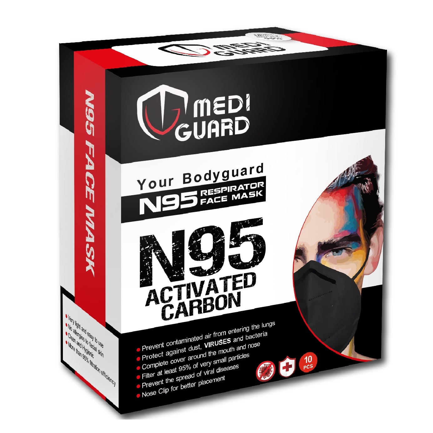 ماسک تنفسی مدی گارد مدل N95 کربن اکتیو بسته 10 عددی