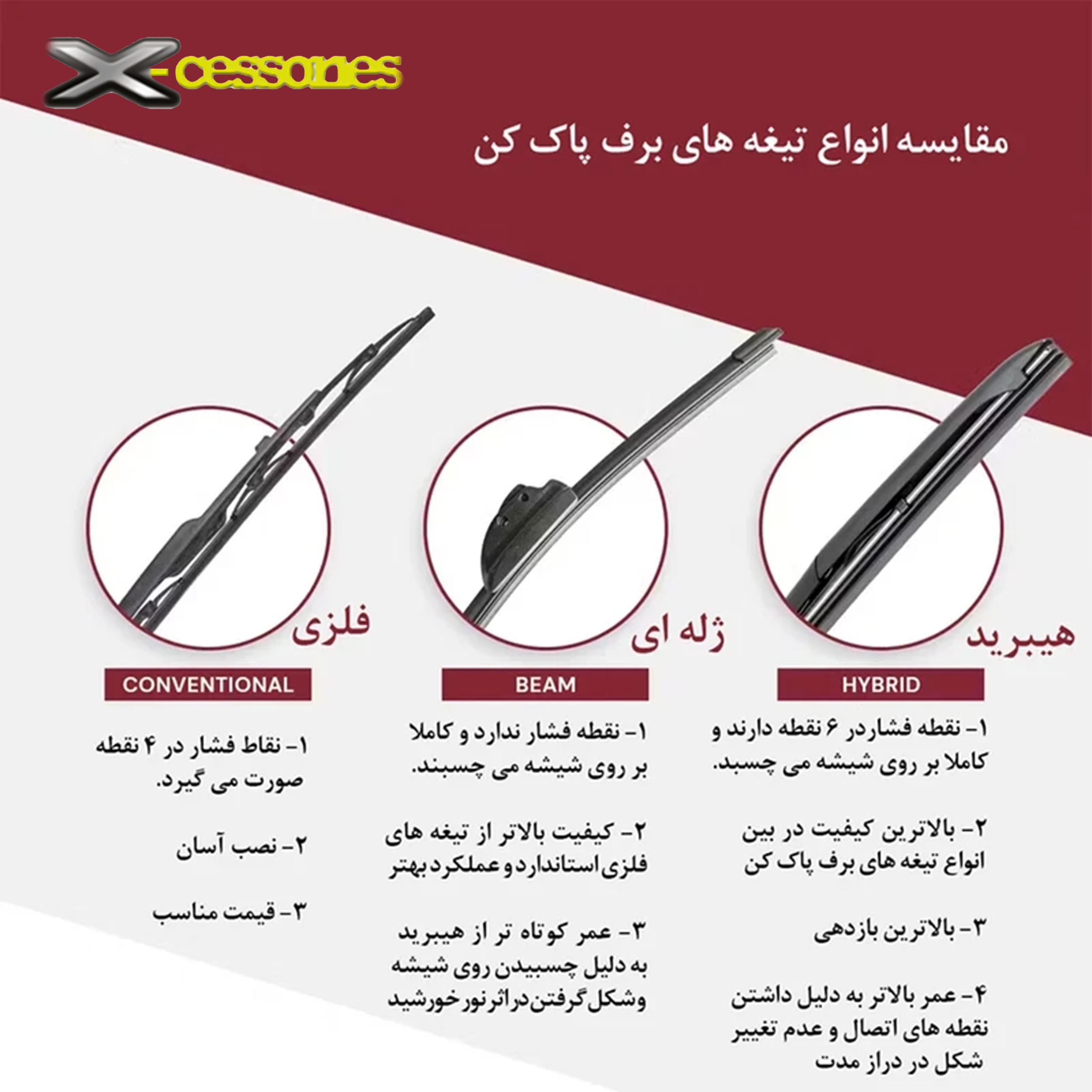 تیغه برف پاکن ایکسسوری مدل هیبرید Hybrid Wiper مناسب برای ساینا بسته 2 عددی