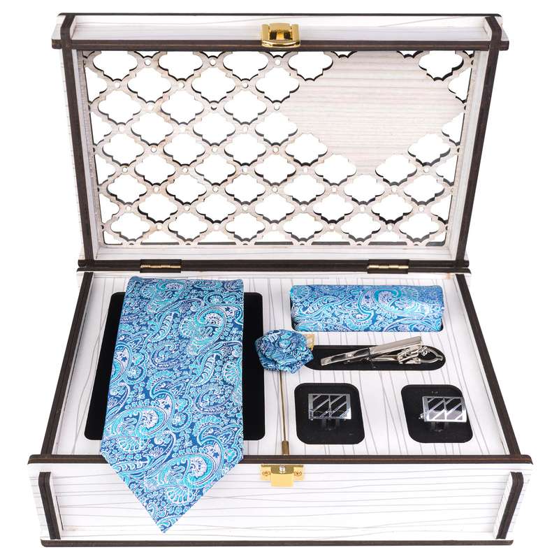 ست کراوات و دستمال جیب و دکمه سردست و گل کت مردانه جیان فرانکو روسی مدل GF-F731RE-BOX