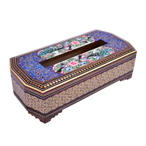 جعبه دستمال کاغذی خاتم کاری طرح گل و مرغ مدل قریال کد 8G