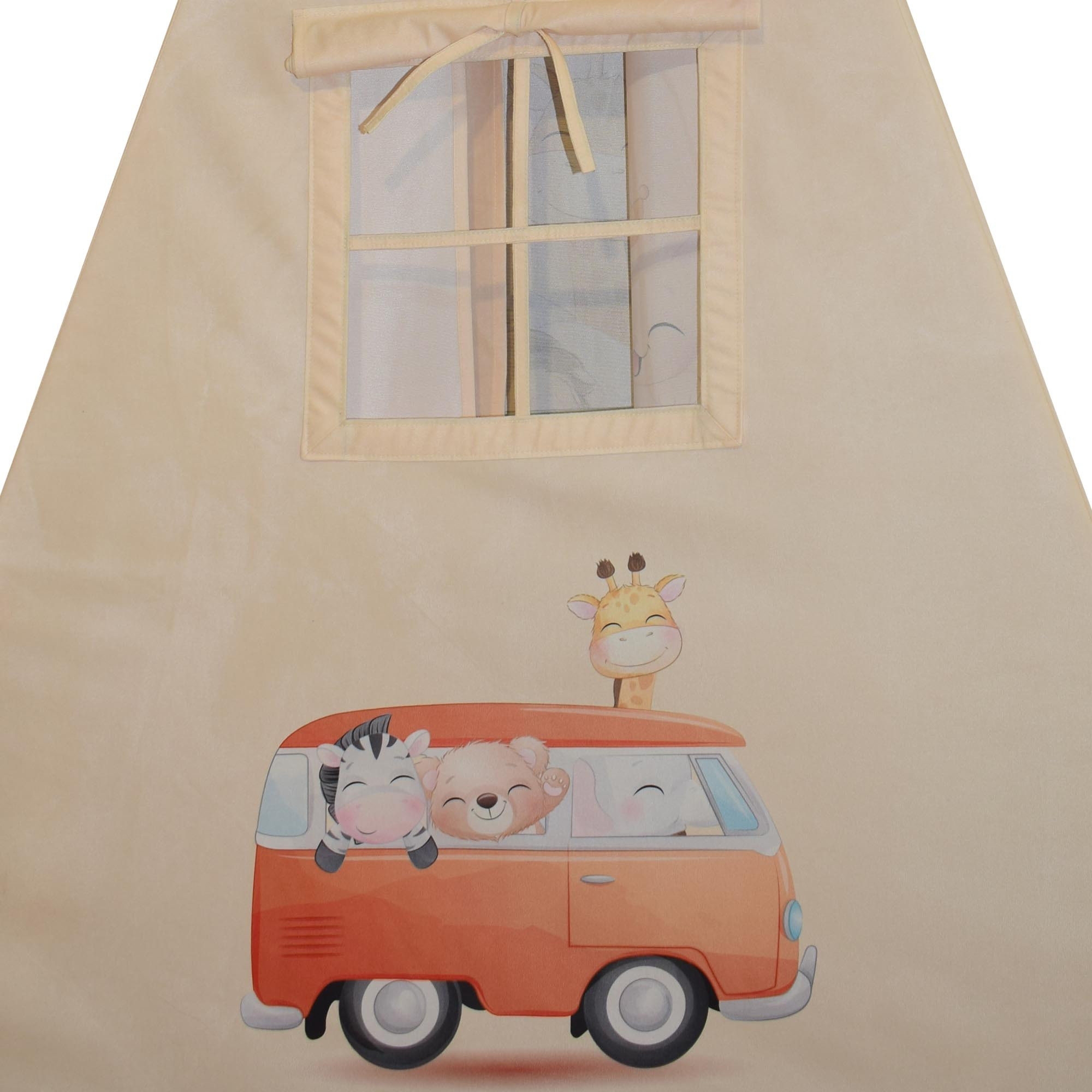 چادر بازی کودک مدل سرخپوستی طرح حیوانات سافاری PT504 به همراه کوسن