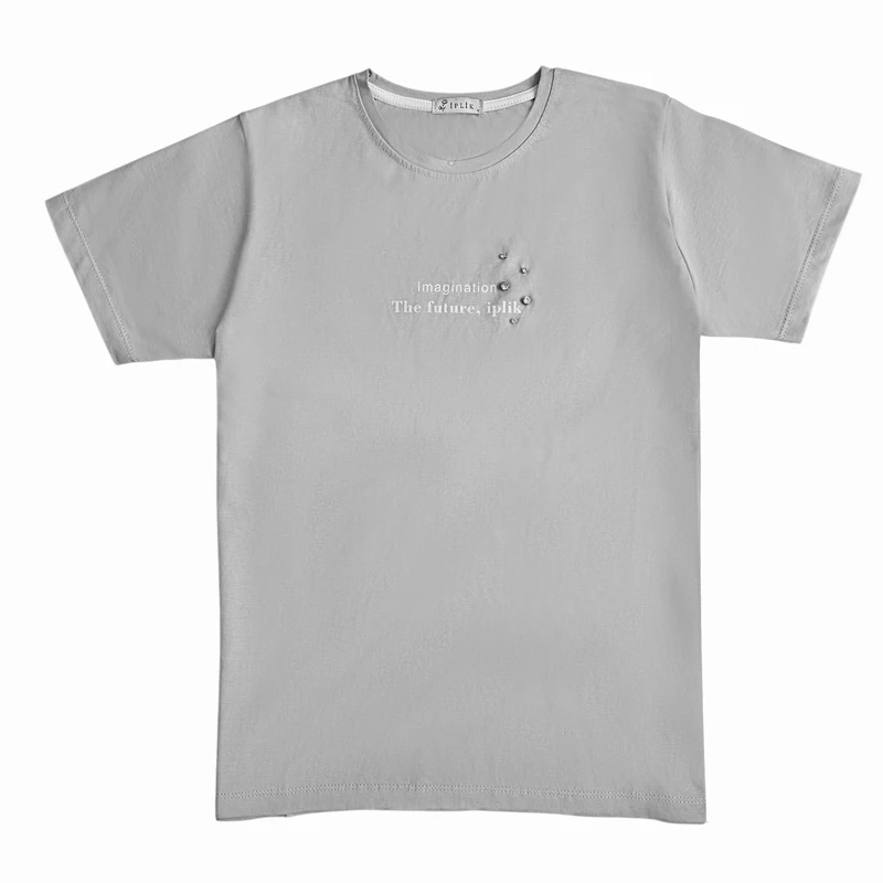 تی‌شرت آستین کوتاه زنانه ایپلیک زی مدل نوشته و نگین کد IP20.6