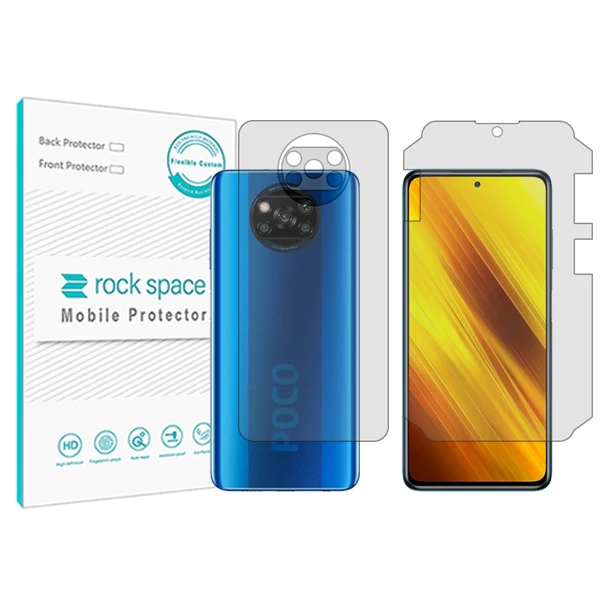محافظ صفحه نمایش شفاف راک اسپیس مدل Anti Shock مناسب برای گوشی موبایل شیائومی Poco X3 به همراه محافظ پشت گوشی