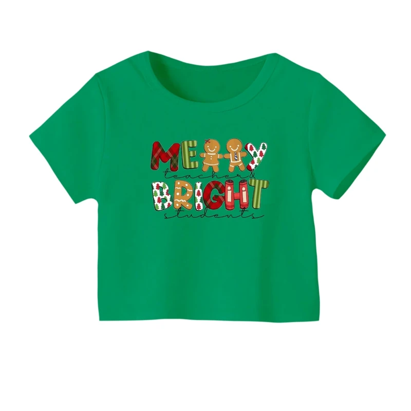 کراپ‌ تی‌شرت آستین کوتاه زنانه مدل نوشته کریسمس کد 16