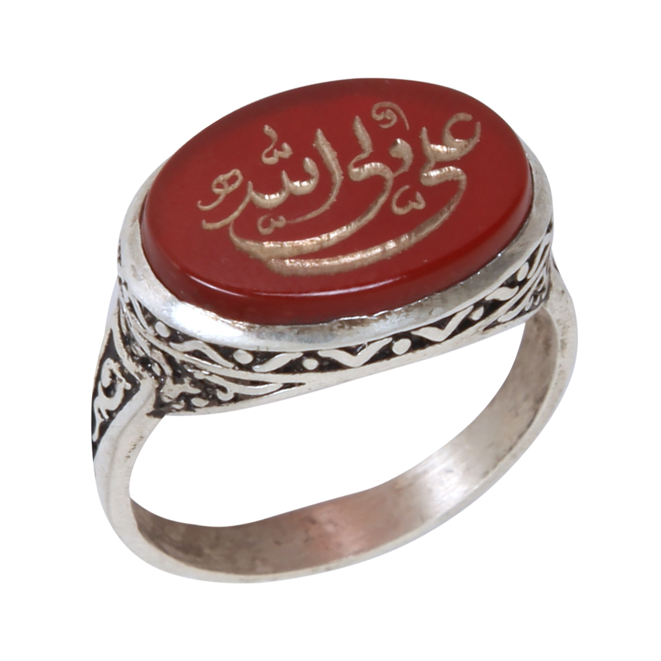 انگشتر نقره مردانه مدل عقیق طرح علی ولی الله کد 30001565