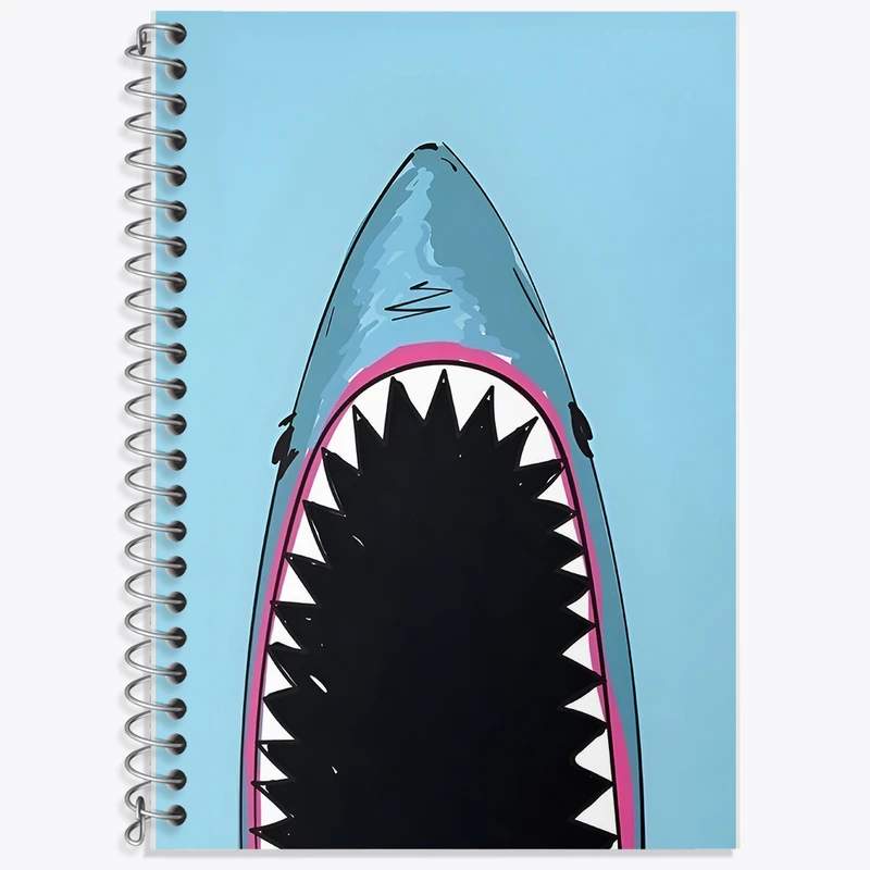 دفتر زبان 50 برگ خندالو مدل دو خط طرح کوسه ی دهن باز کد F8301