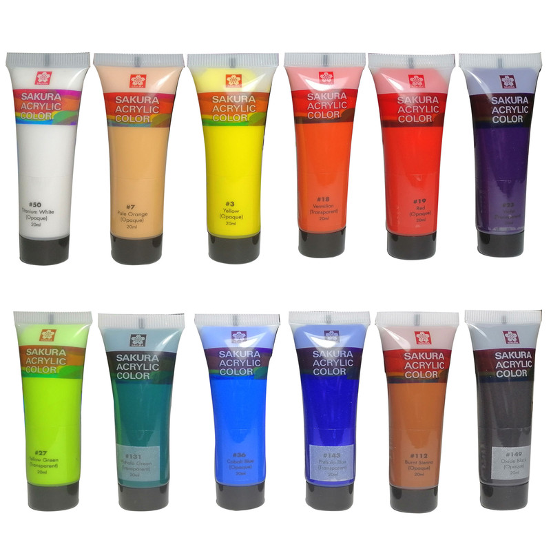 رنگ اکریلیک ساکورا کد XAC20 حجم 20 میلی لیتر بسته 12عددی